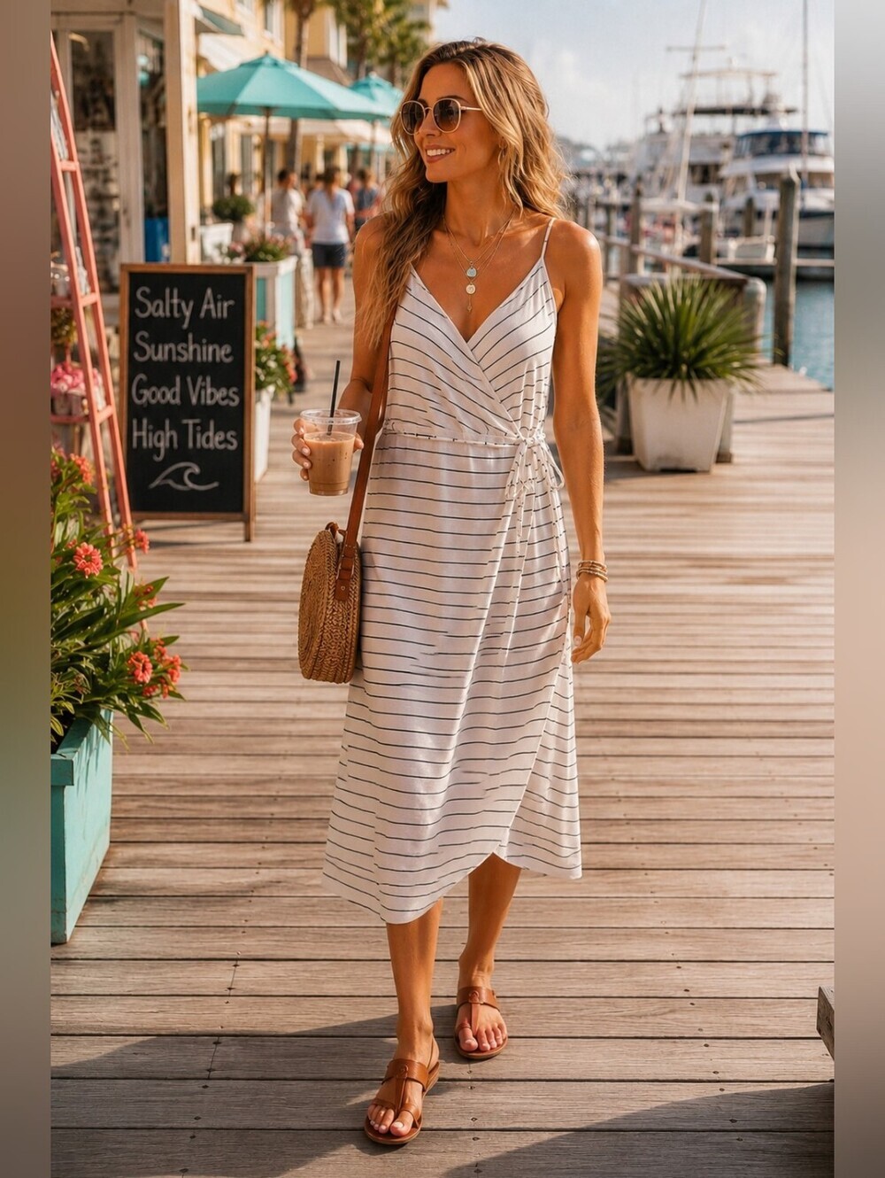 41 Hawthorn White & Black Striped Faux Wrap Midi Dress Size Small
